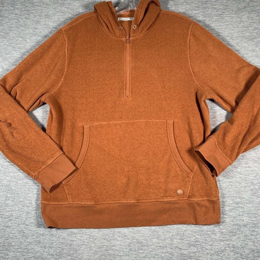 Outerknown Hoodie Sweatshirt Mens Large Orange 1/4 Zip Pullover Kangaroo Pocket - Picture 2 of 11